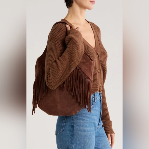 Lucky Brand Handbags - Lucky Brand Nyra Copper Brown Fringe Leather Hobo Bag NWT